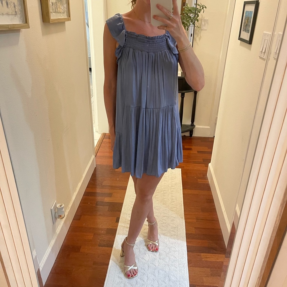 Free people intimately blue babydoll mini dress with open tie back | size XS